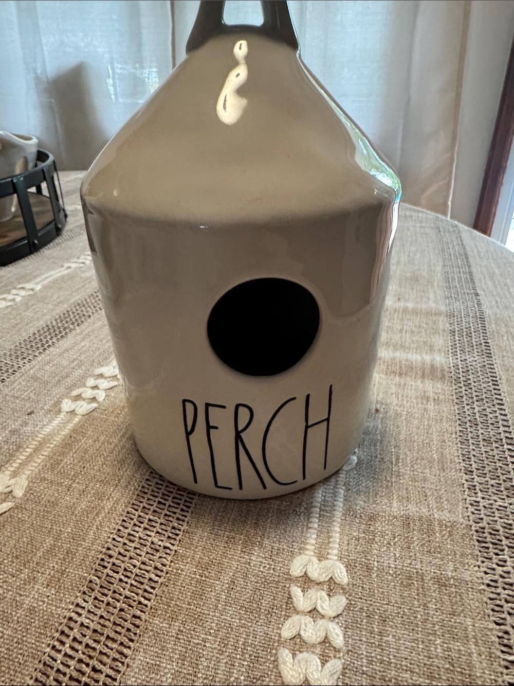 Rae Dunn Cream Ceramic Birdhouse with Black Lettering